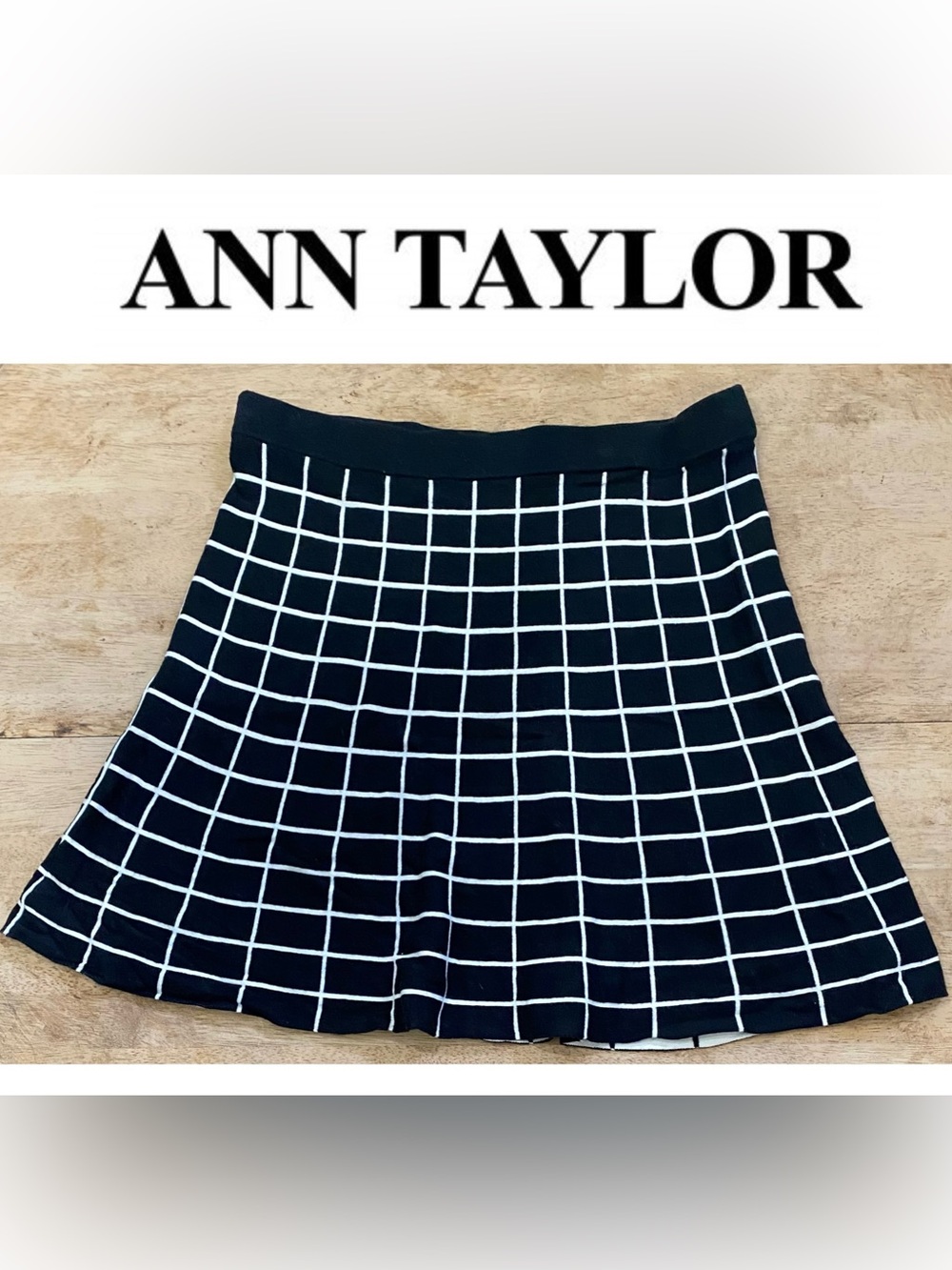 Ann Taylor Women’s Sz L Black/White Grid Print Swing Skirt
